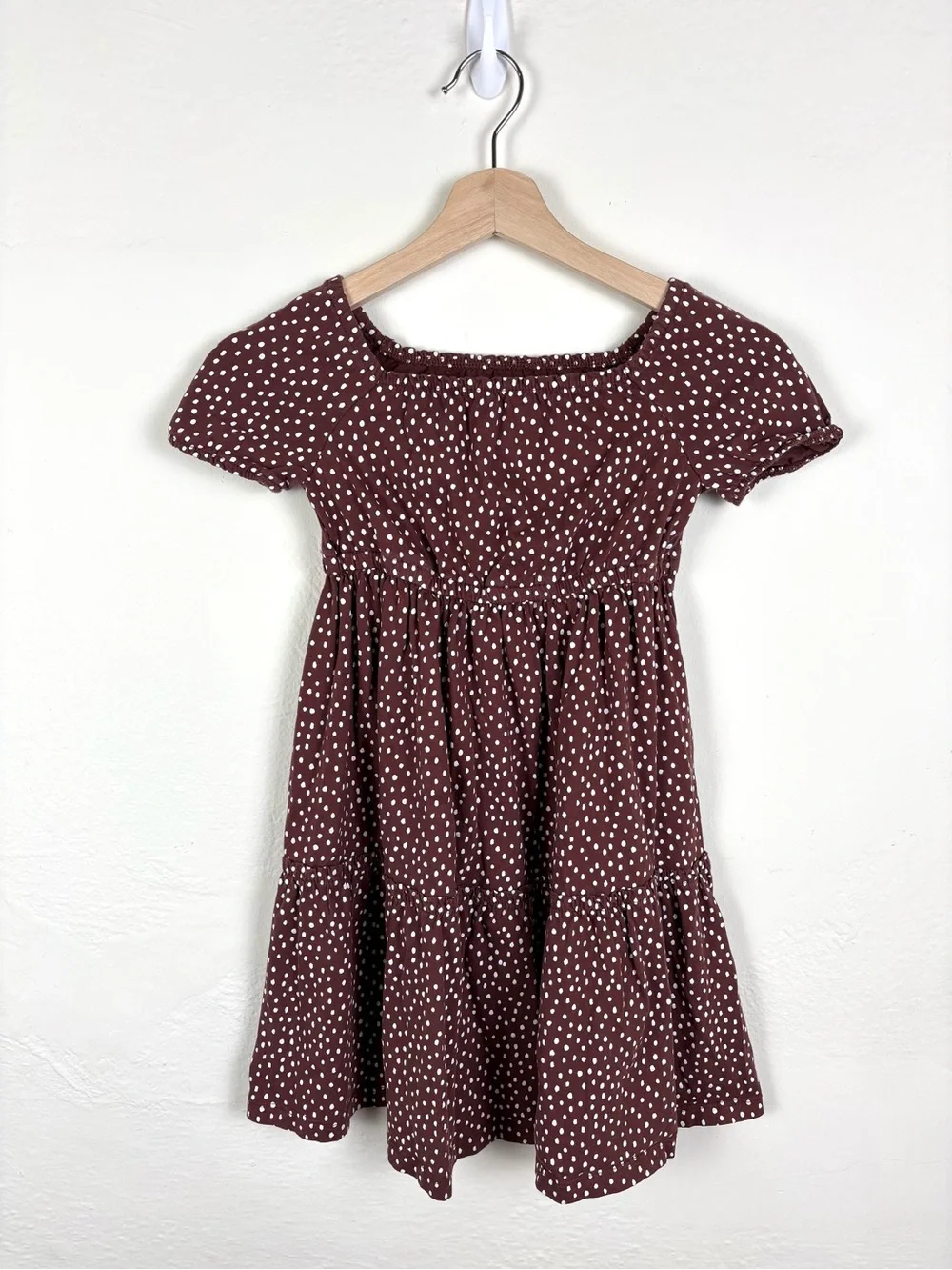 Carter’s Girls Size 5 Brown Polka Dot Puff Sleeve Tiered Smocked Dress